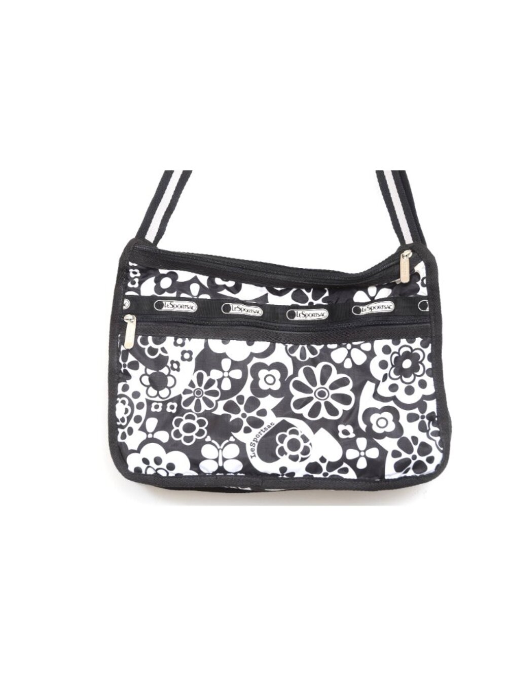 Lesportsac Deluxe Everyday Bag Black White Retro Bold Floral Crossbody Purse - Picture 4 of 9